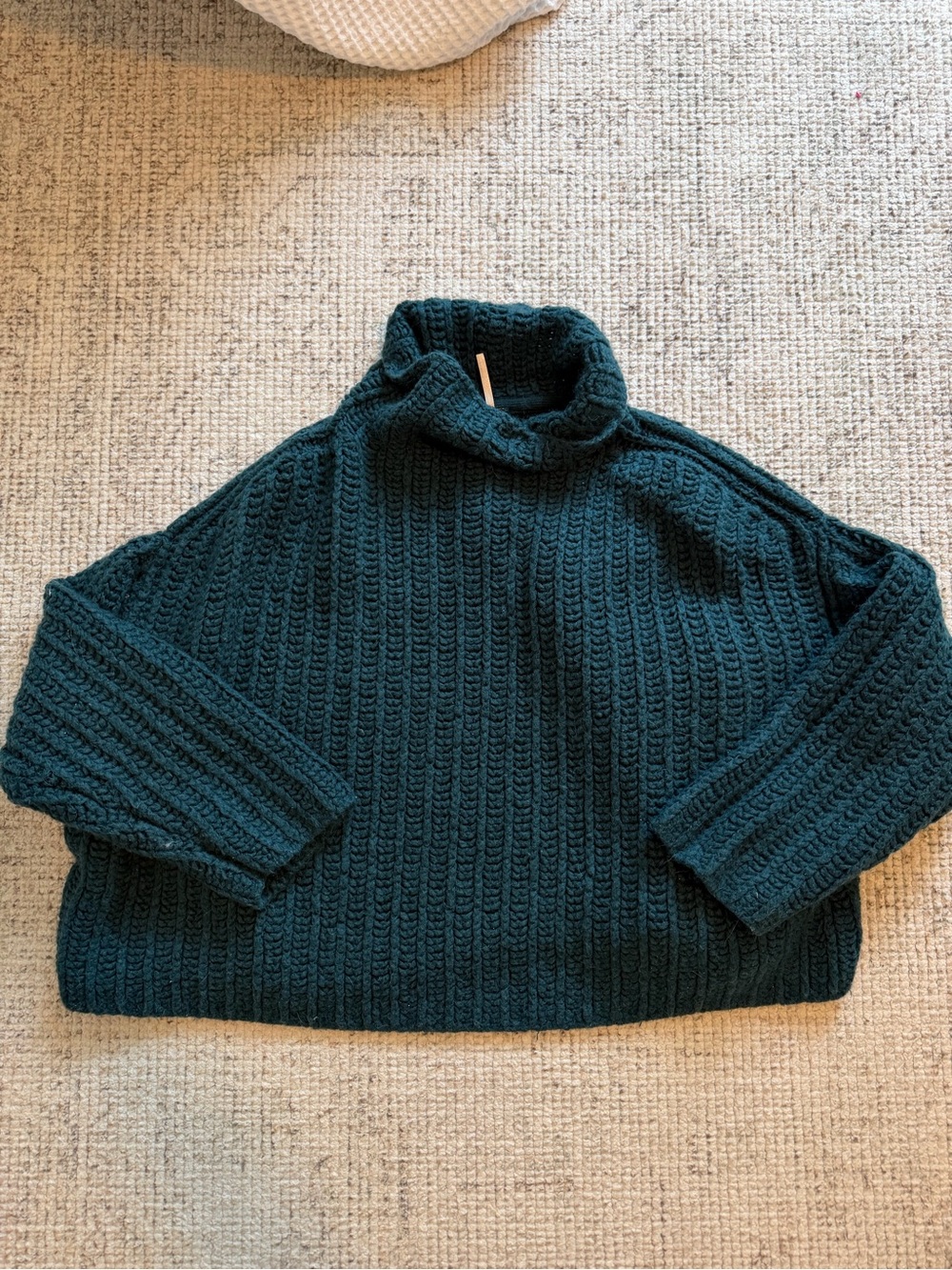 Free People Chunky Teal Cable Turtleneck Sweater